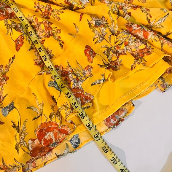 Lush Floral Ruffles Short Sleeve Wrap Dress Size XL Yellow Multi - Picture 6 of 8